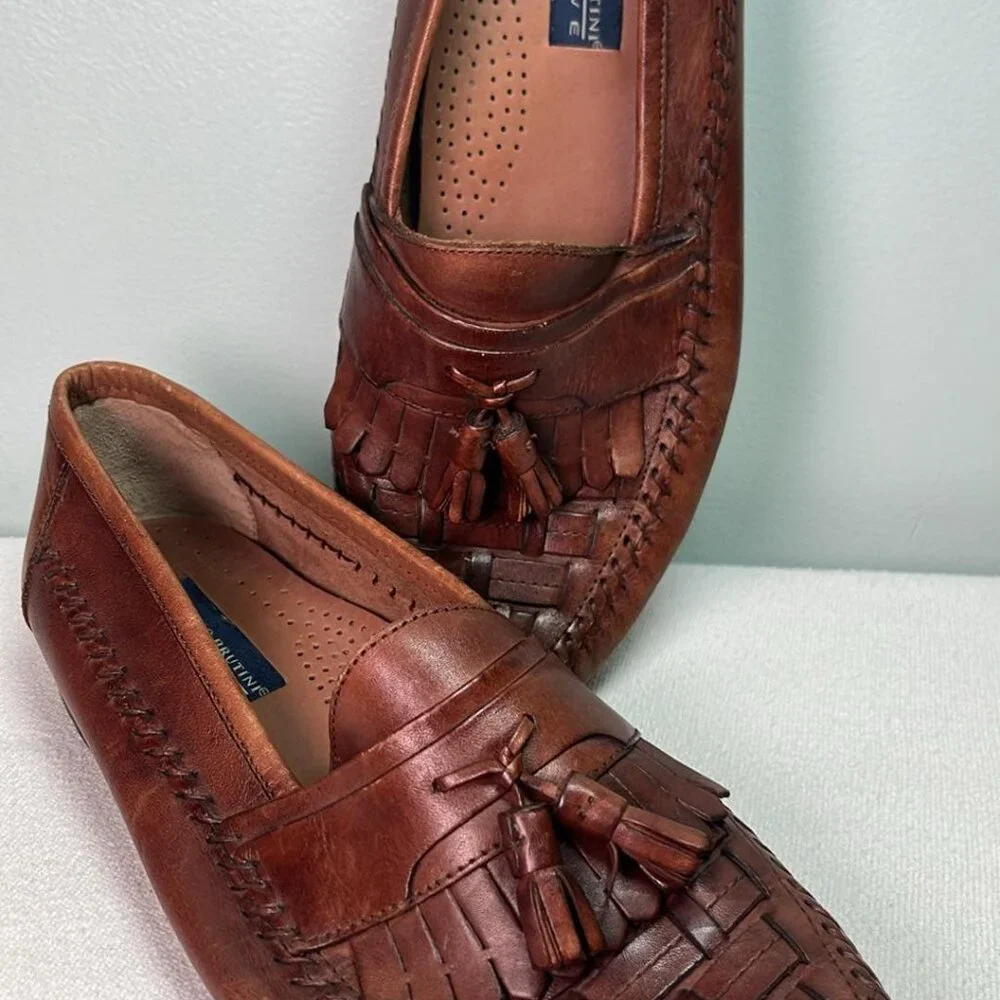 Giorgio Brutini Mens Size 11M Brown Leather Woven Slip On Tassel Loafers MCM Vib